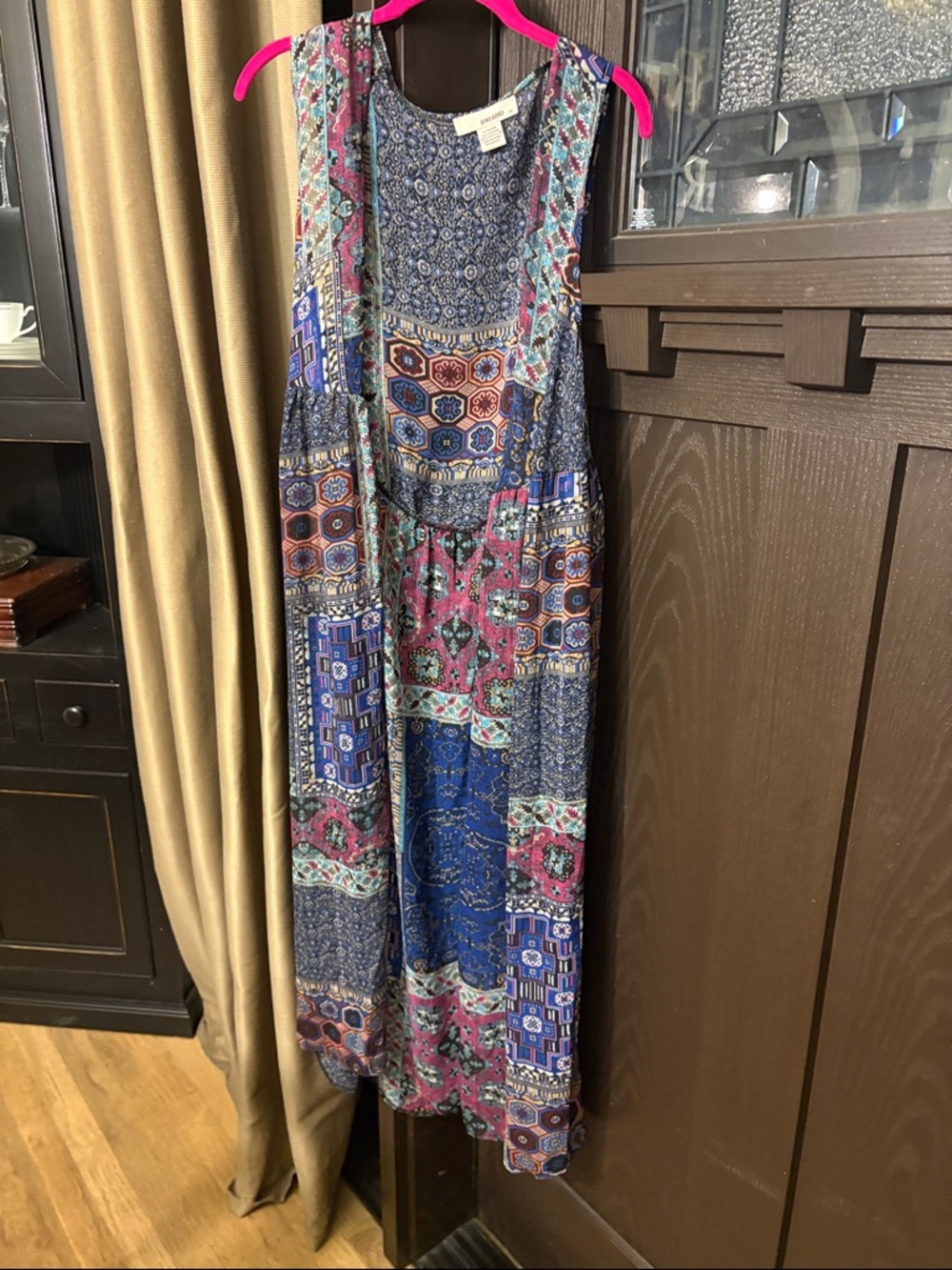 Sans Souci Sleeveless Patchwork Maxi Dress - Blue, Pink & Teal